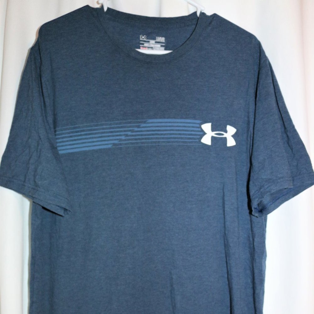 Mens Large Loose (xl) Blue Under Armour Heatgear Short Sleeve TShirt Workout Gym